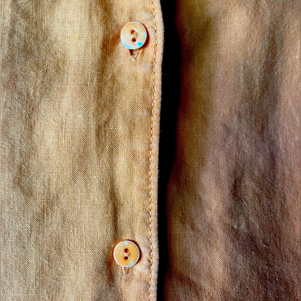 100% Linen Orange Sleeveless Beach Summer Button-Up Top - Picture 5 of 7